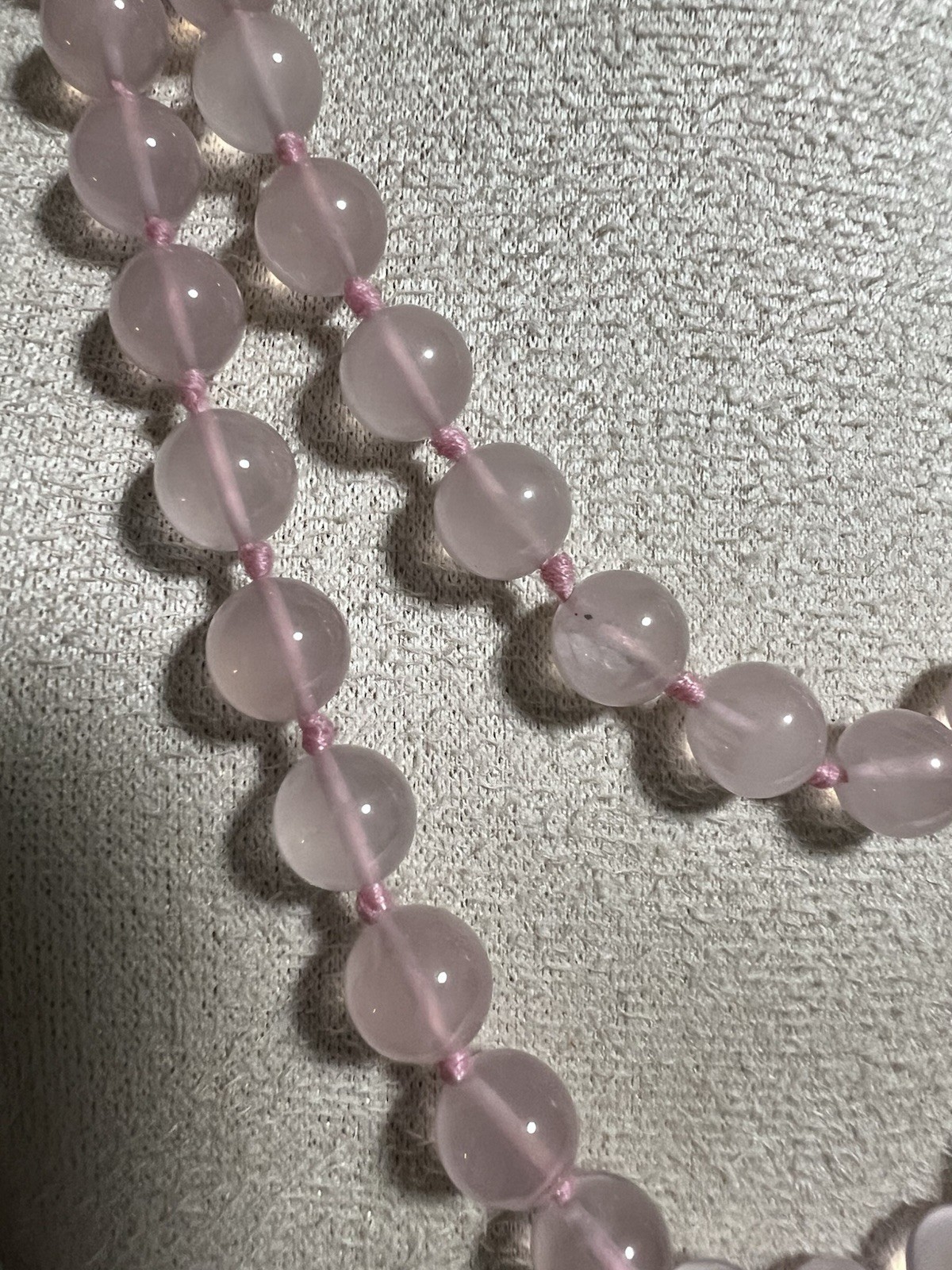 Vintage Rose Quartz Beaded Necklace 32” Hand Knotted Endless Opera Strand 66g