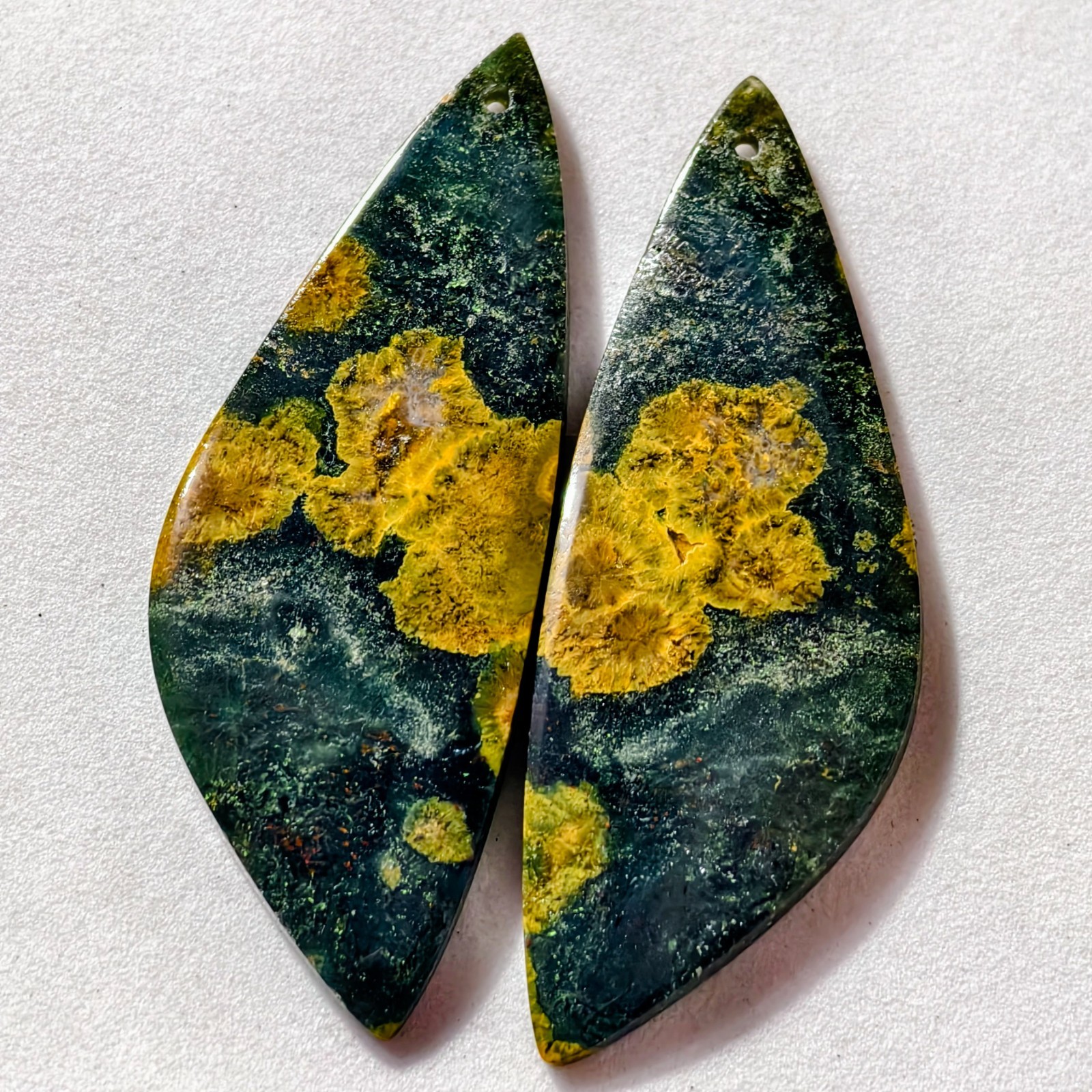 46 Cts Natural Ocean Jasper Drilled Match Pair Cabochon Gemstone 49.7 X 18.1 MM