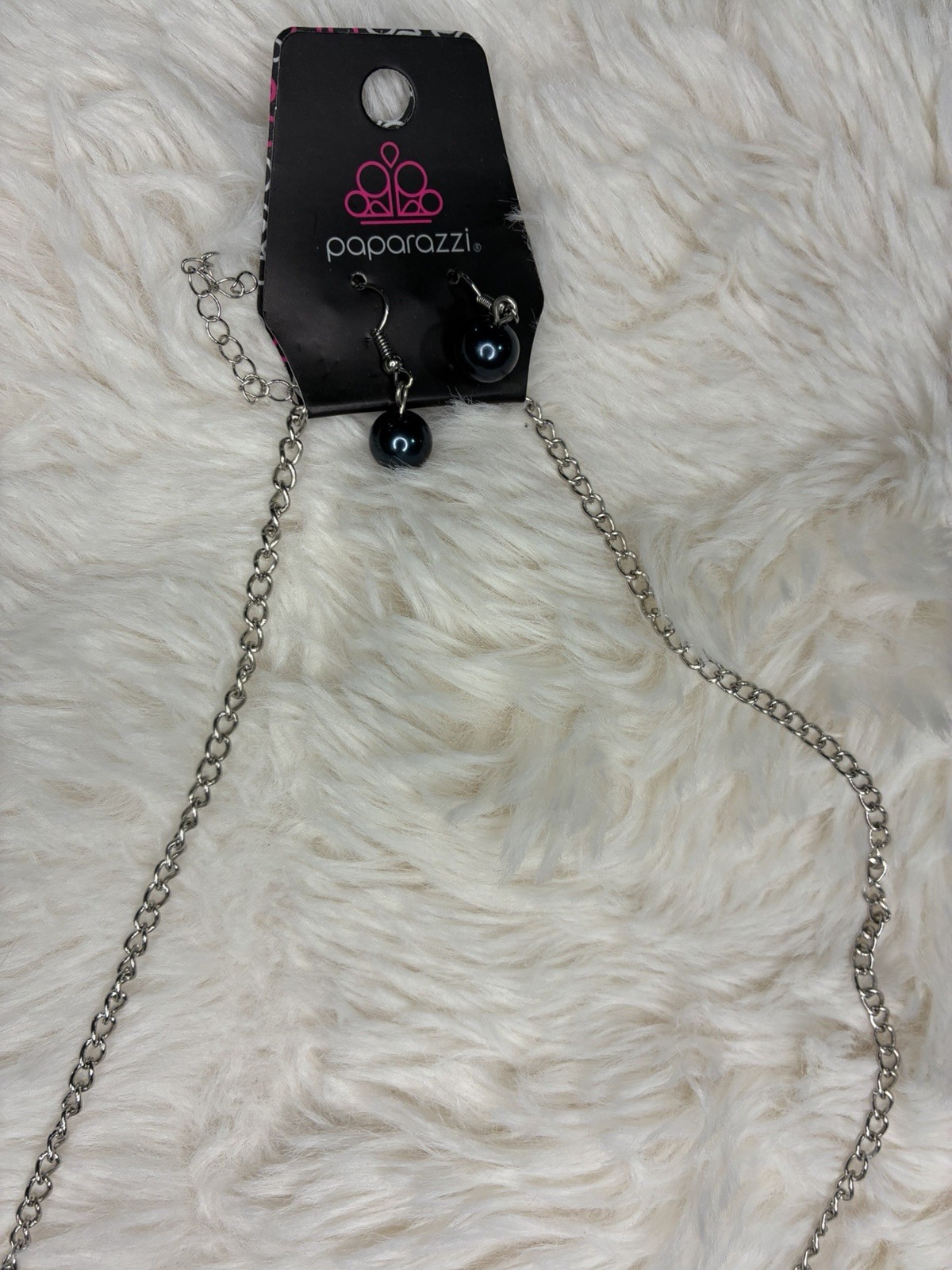 Paparazzi Silver Tone Cable Chain Beaded Necklace w/ Black Animal Charm, Adj