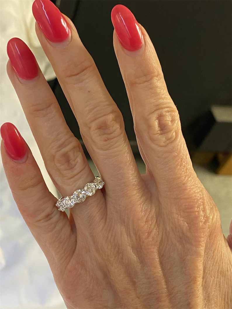 2.50 CTW Diamond Wedding Band, 14k White Gold, Five Stone Ring