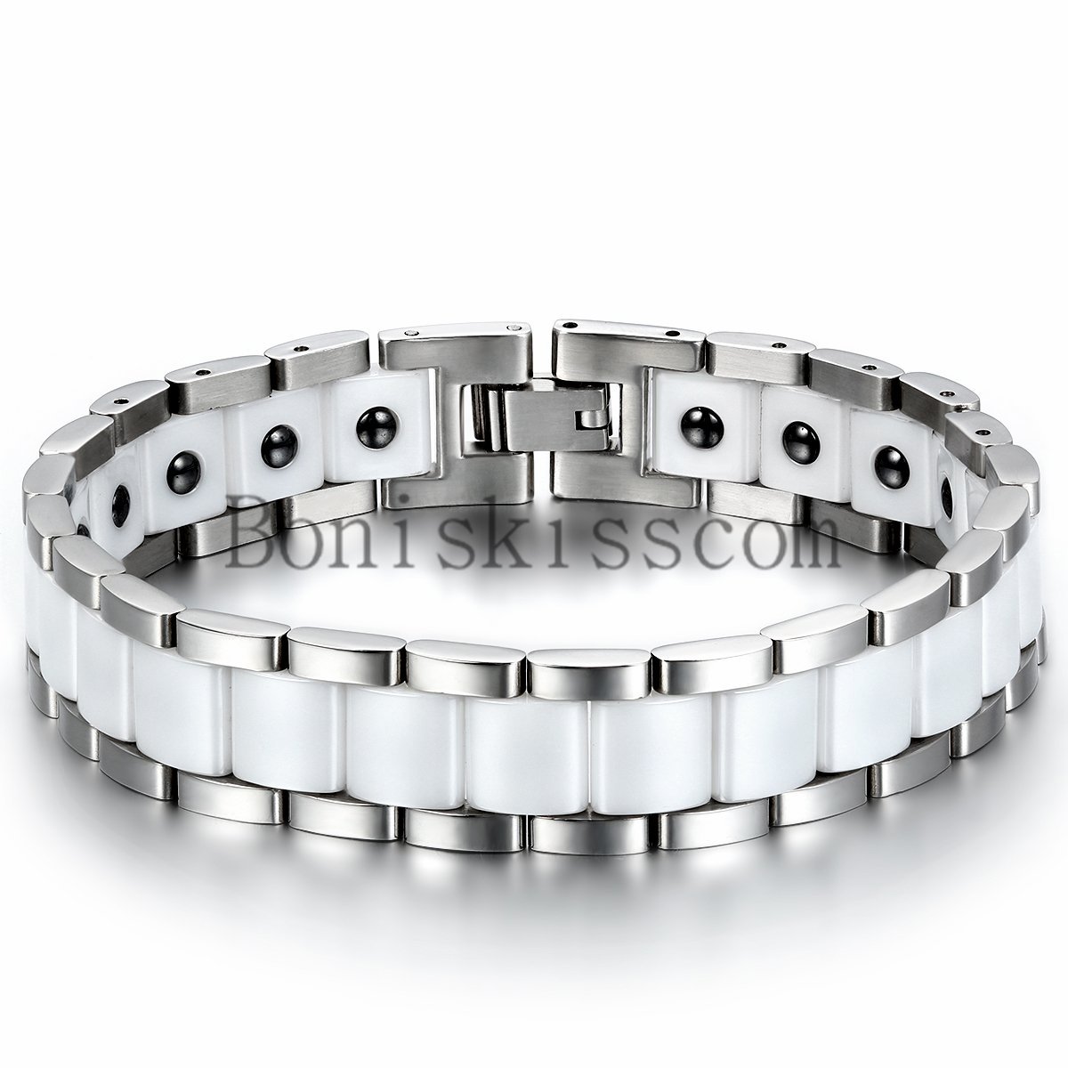 13mm Wide Men’s Ceramic Link Stainless Steel Power Therapy Magnetic Bracelet