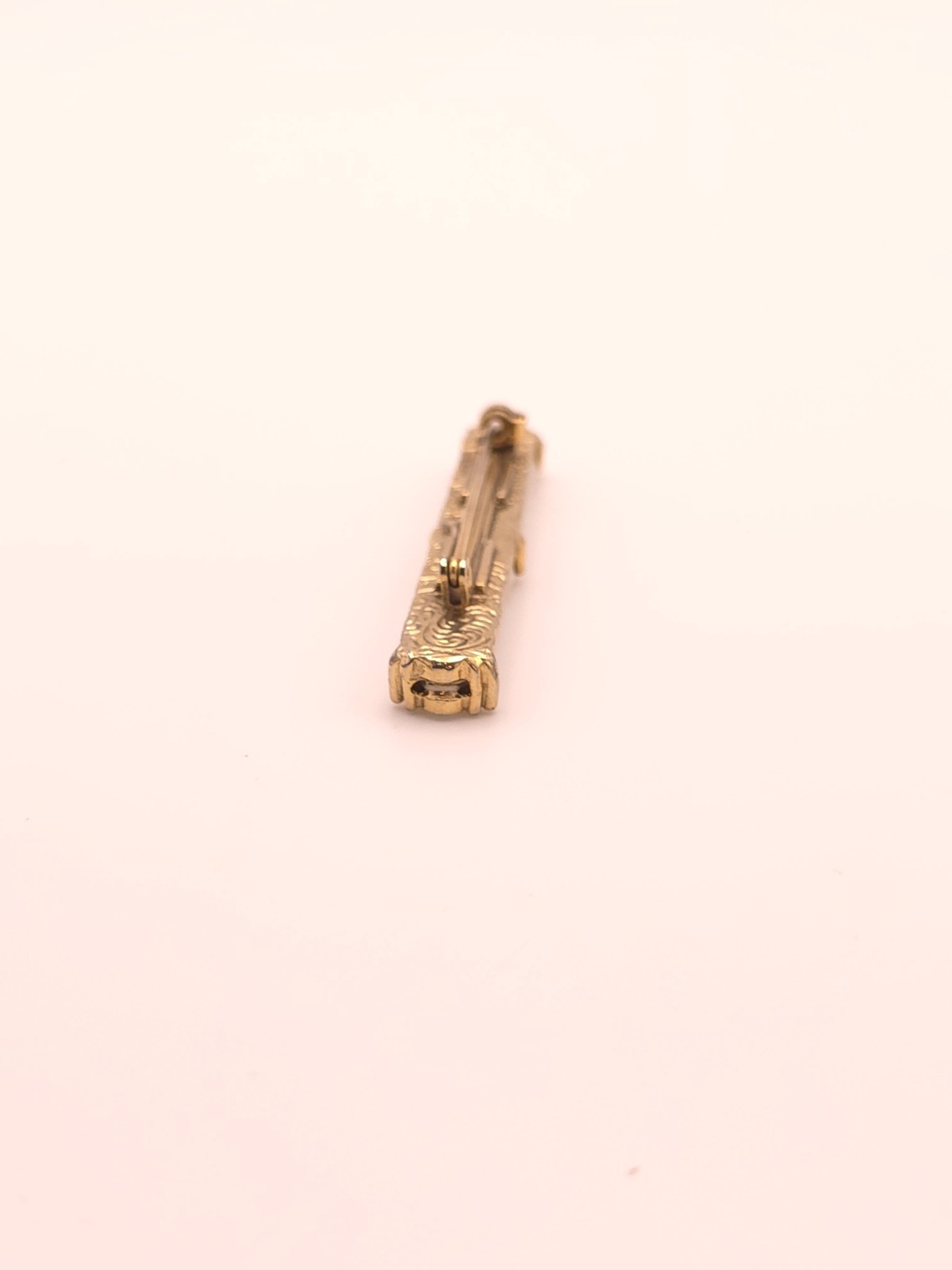 Vintage Gold Tone Bar Brooch Pin Round Simulated Pearl & Clear Rhinestone