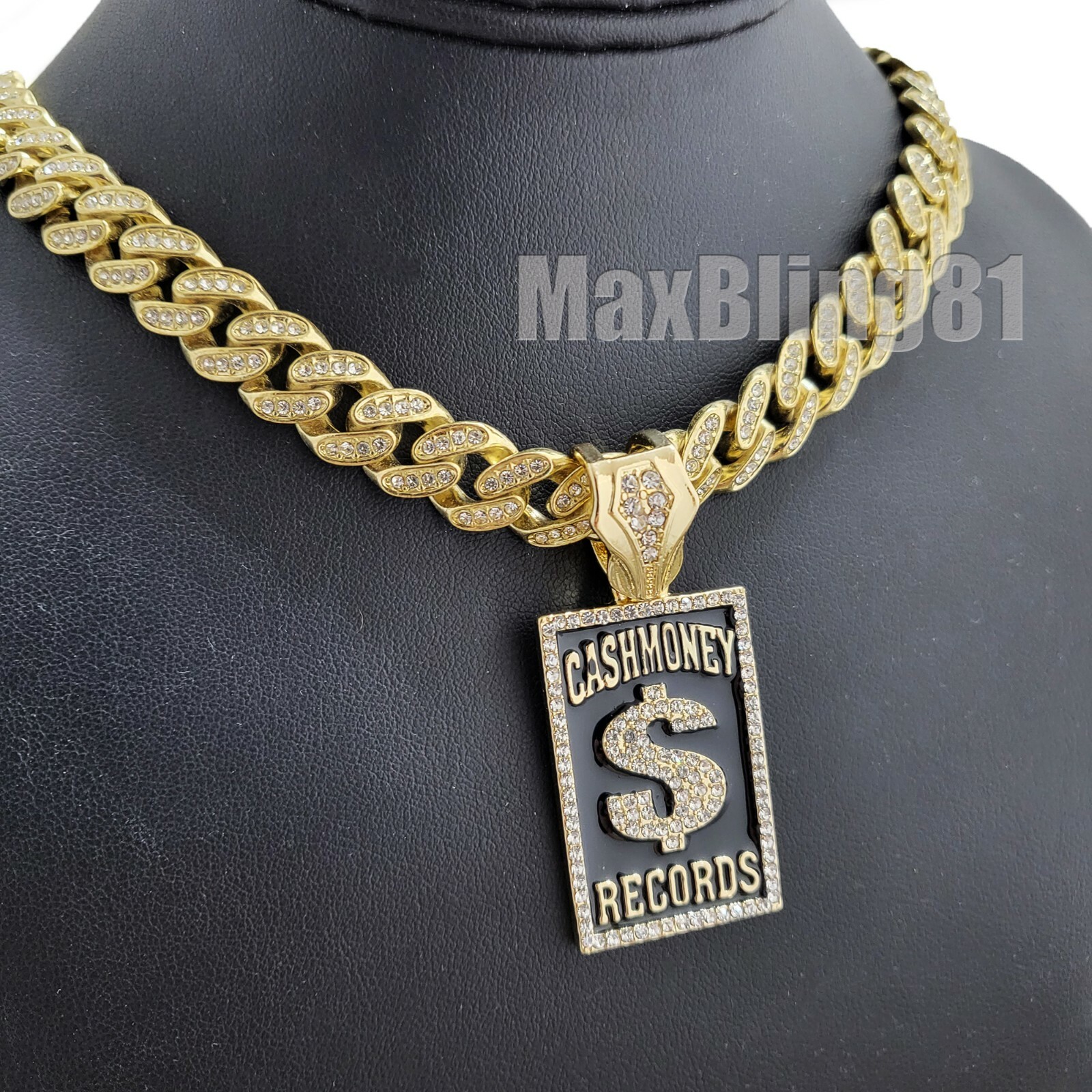 CASHMONEY RECORDS Pendant & 16″ 18″ 20″ 24″ Iced Cuban Box Lock Chain Necklace