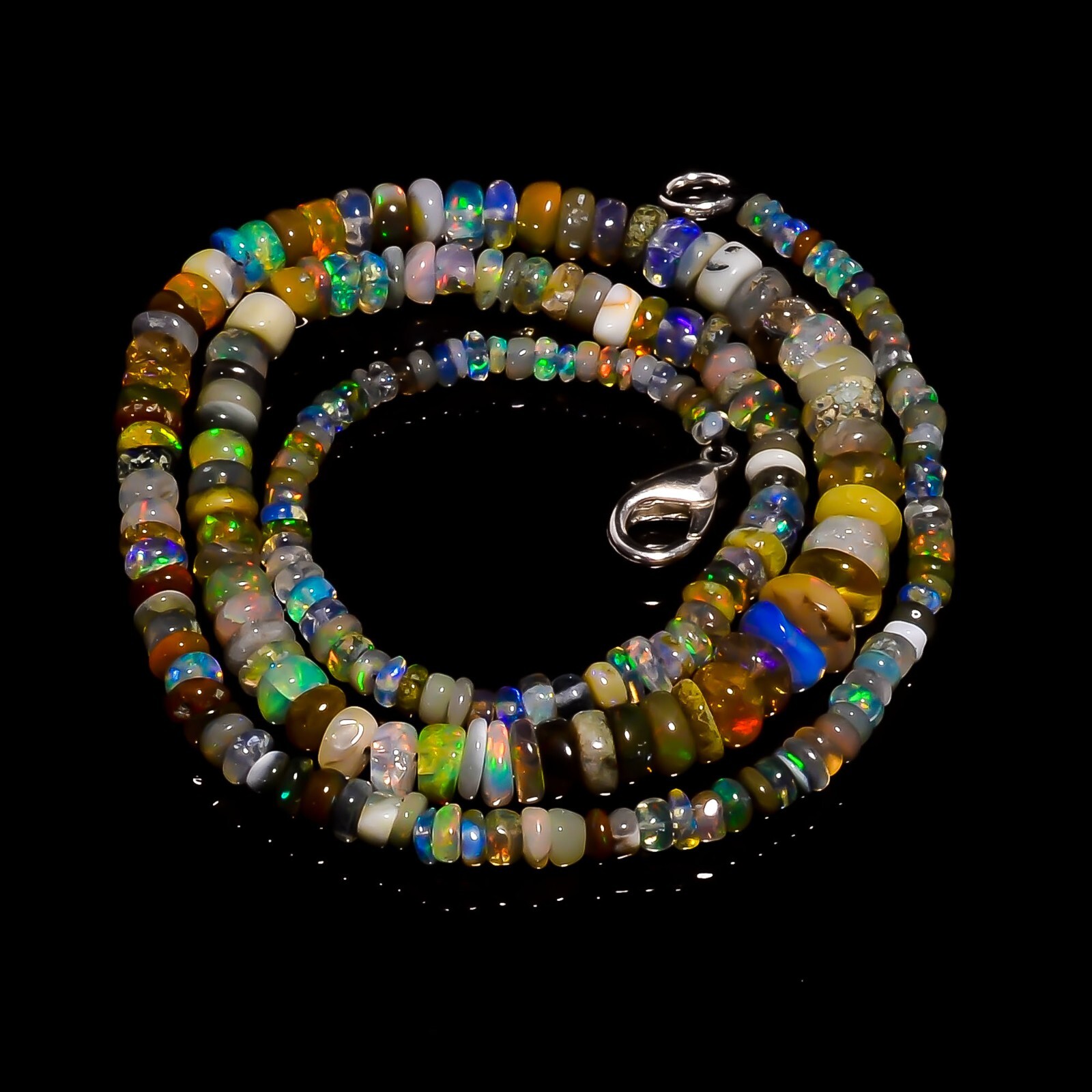 Natural Multi Ethiopian Opal Rondelle Smooth Beads 3X2 7X4mm Necklace 17″ A-5532