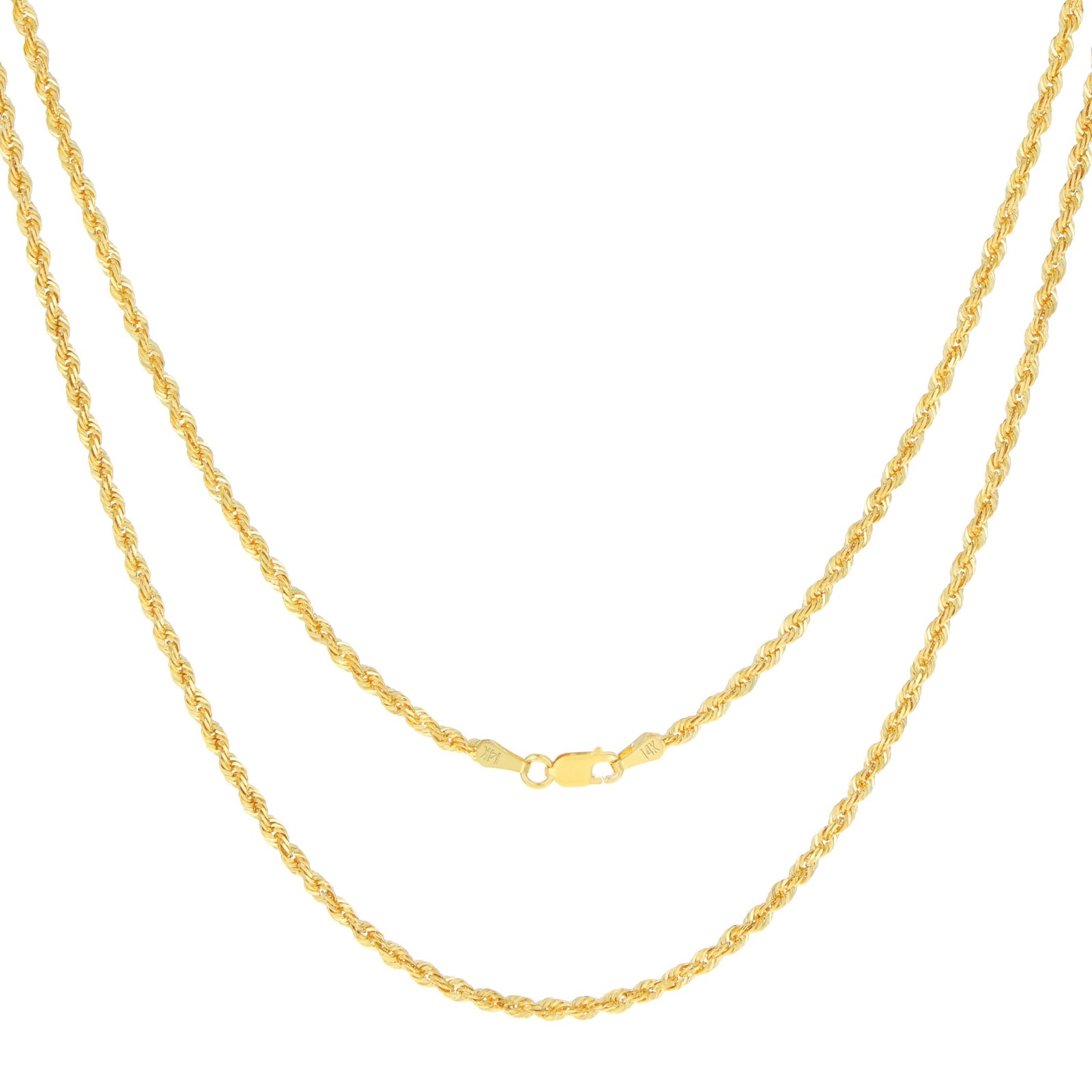 14K Yellow Gold 2mm Italian Diamond Cut Rope Chain Necklace Mens Women 16″- 30″