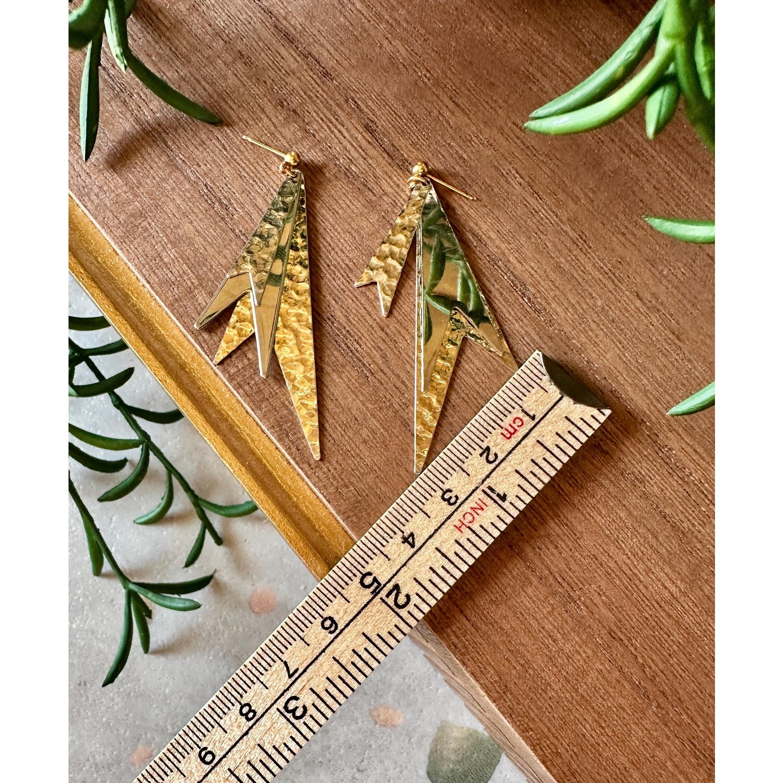 Vintage Two-Tone Hammered Geometric Earrings | Modernist Retro Dangle Jewelry