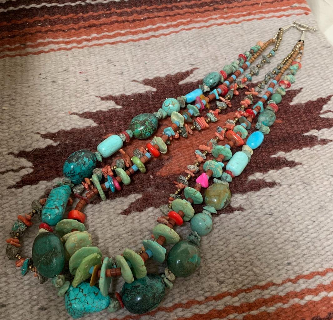 Gorgeous multi-strands turquoise/mix gems necklace/22.5″(b147e-w7)