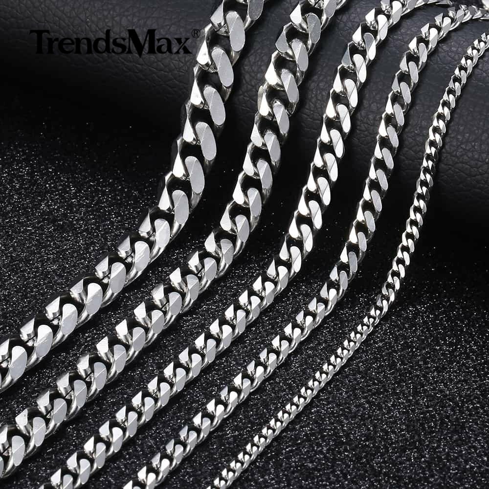 16-36INCHES Silver Stainless Steel Curb Cuban Chain Necklace Choker Jewelry HOT