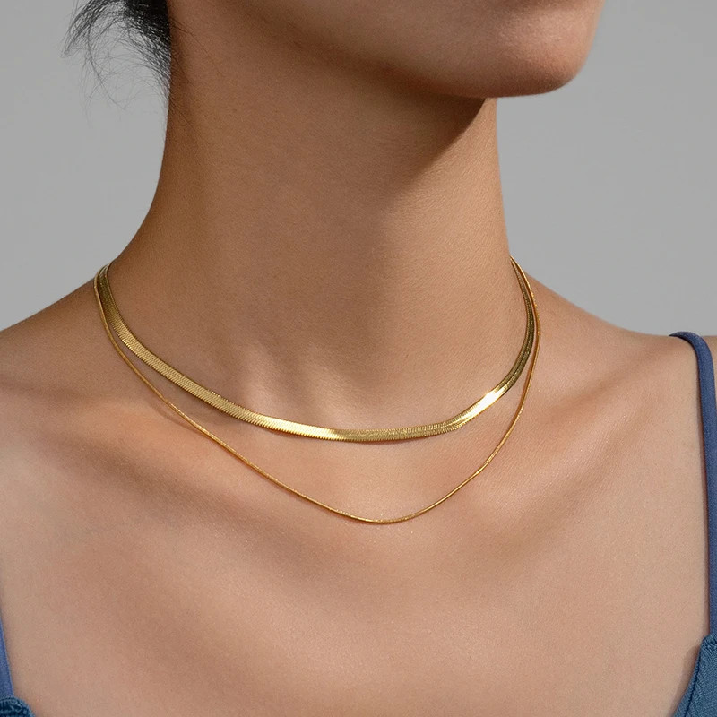 Stainless Steel Snake Chain Choker Necklace Gold Silver Herringbone Unisex