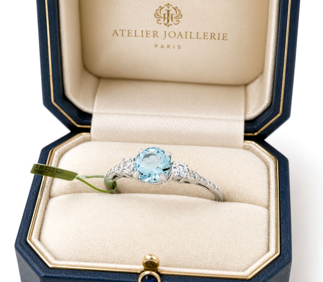 GENUINE 1.05 Cts AQUAMARINE /WHITE SAPPHIRE & DIAMOND RING SOLID 10K WHITE GOLD