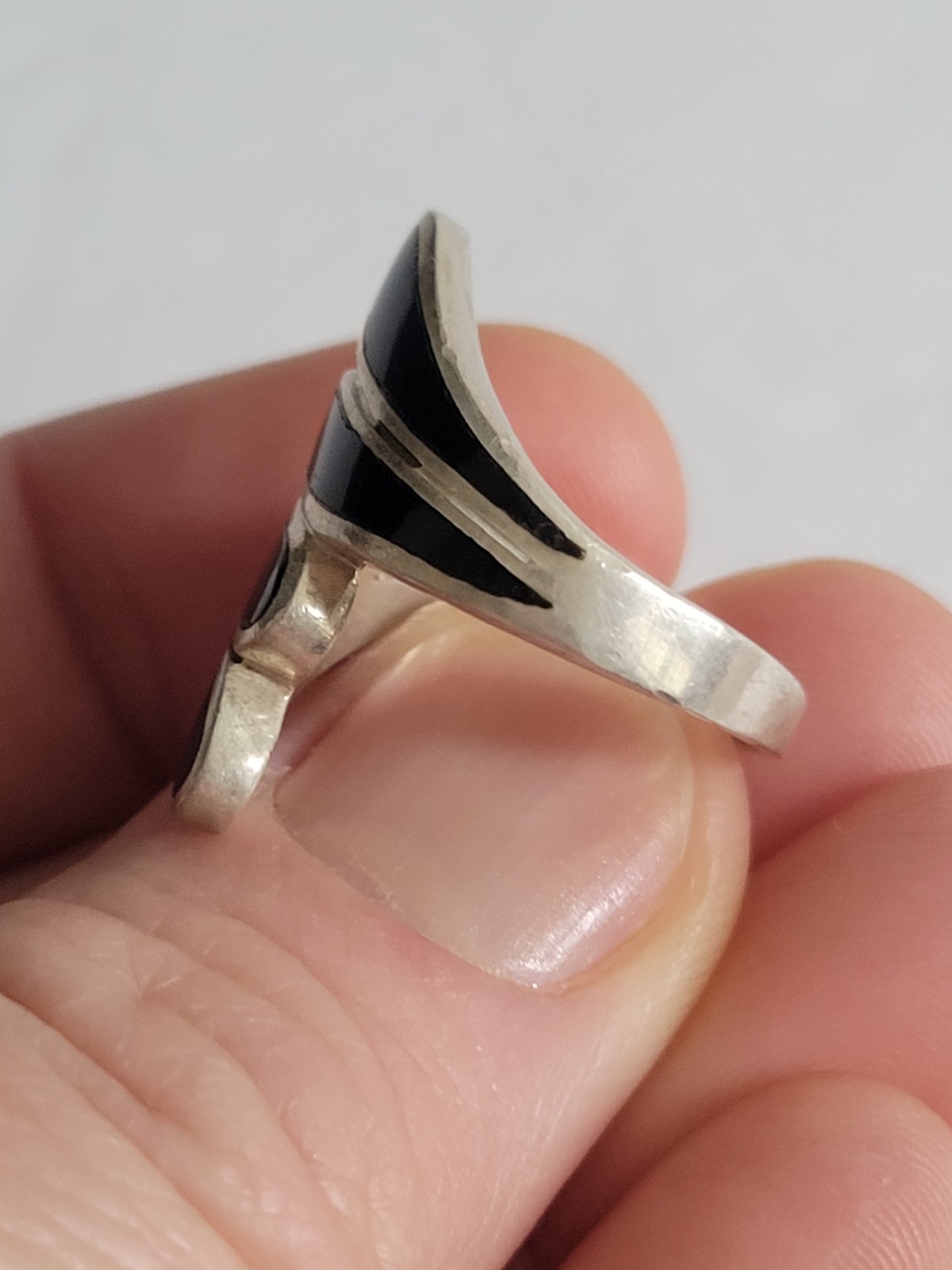 Vintage Sterling Silver & Onyx Ring Jewelry Art Nouveau Deco Stamped 925 Sz 5.75