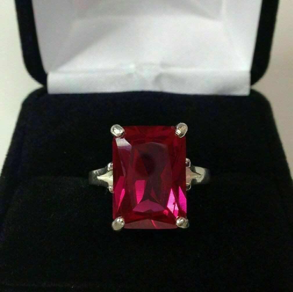 7.00 Ct Emerald Cut Natural Ruby & Diamond Ring 14K White Gold Ring Size 8
