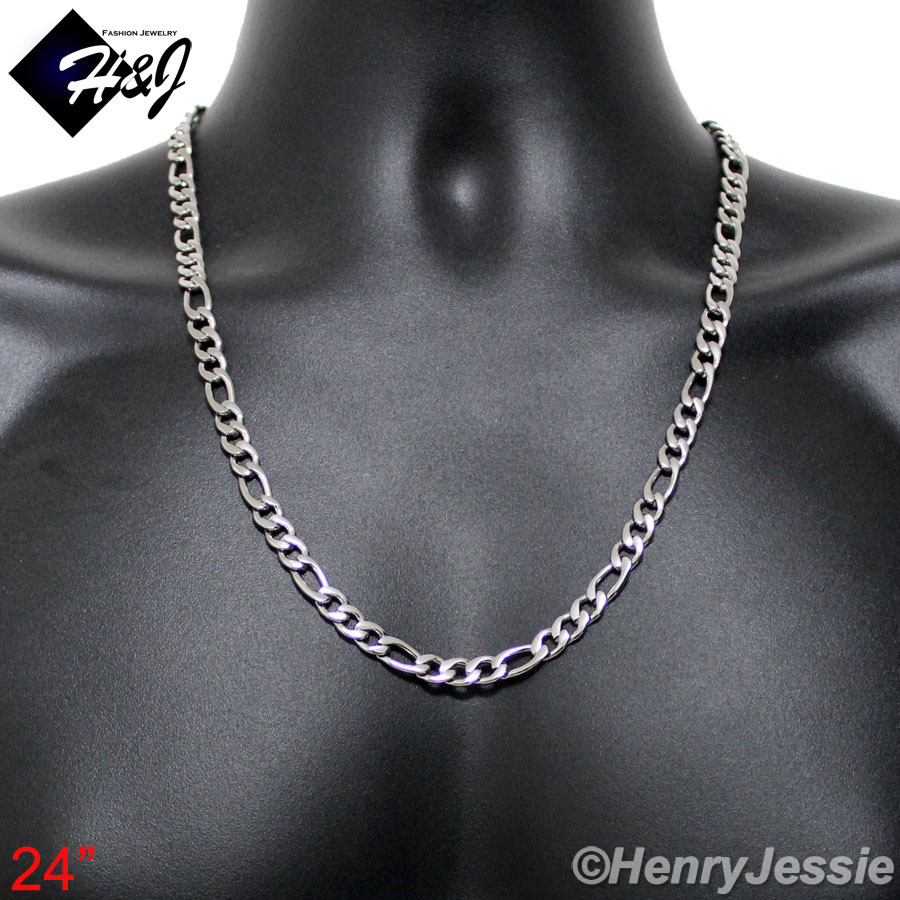 18-40″MEN’s Stainless Steel 7mm Silver Figaro Link Chain Necklace