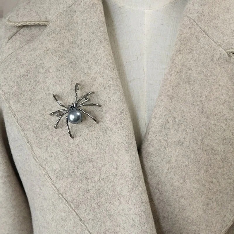 Vintage Black Rhinestone Spider Brooch Pearl Pin Insect Bug Jewelry Summer Gift