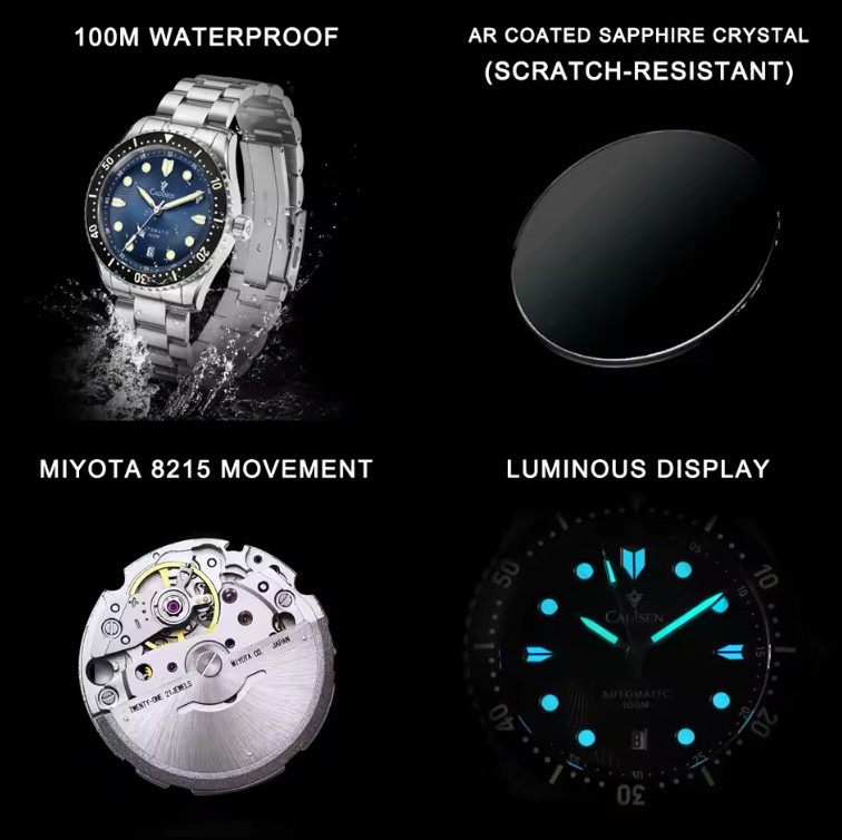 Cadisen Men’s Mechanical Wristwatch Sapphire Glass Stainless Steel Watch For Men