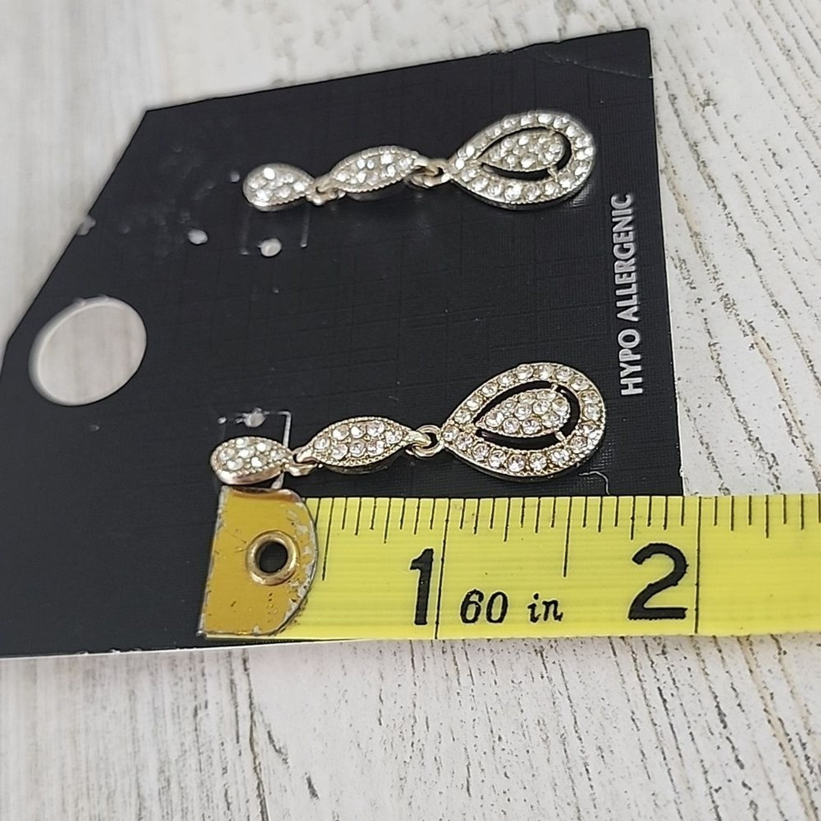 Rhinestone silvertone drop pierced earrings special occasion bridal NEW