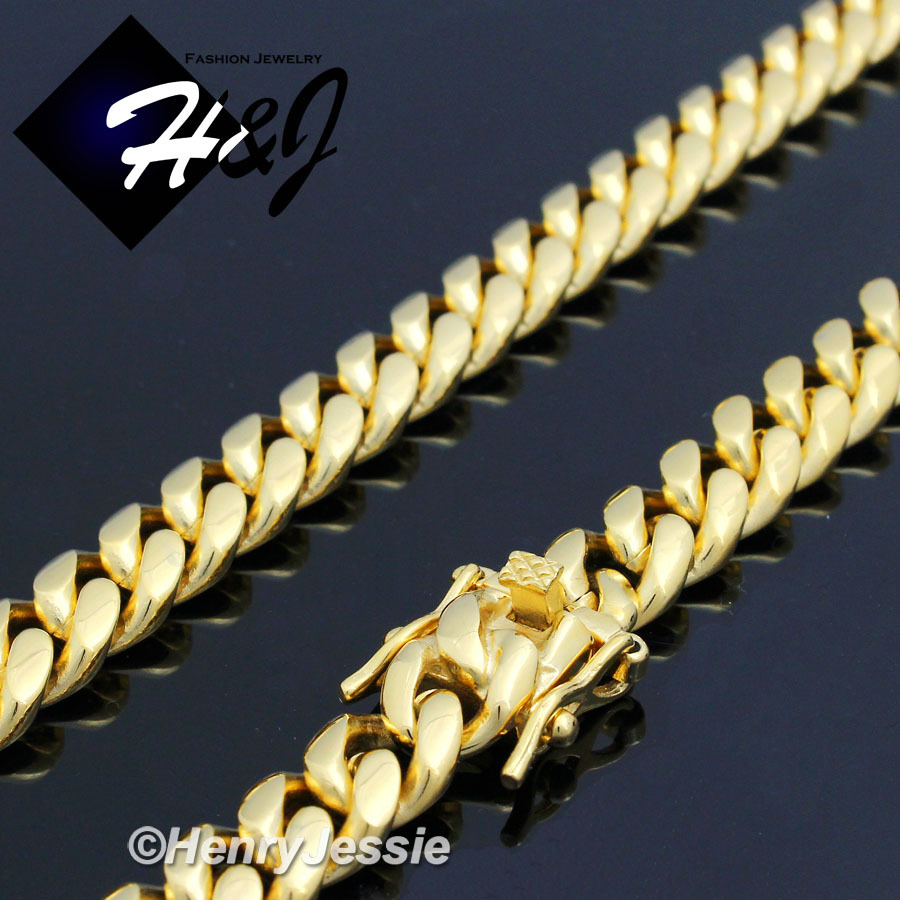 18-40″MEN Stainless Steel 7/10/12/14mm Gold Plated Miami Cuban Curb Necklace*154