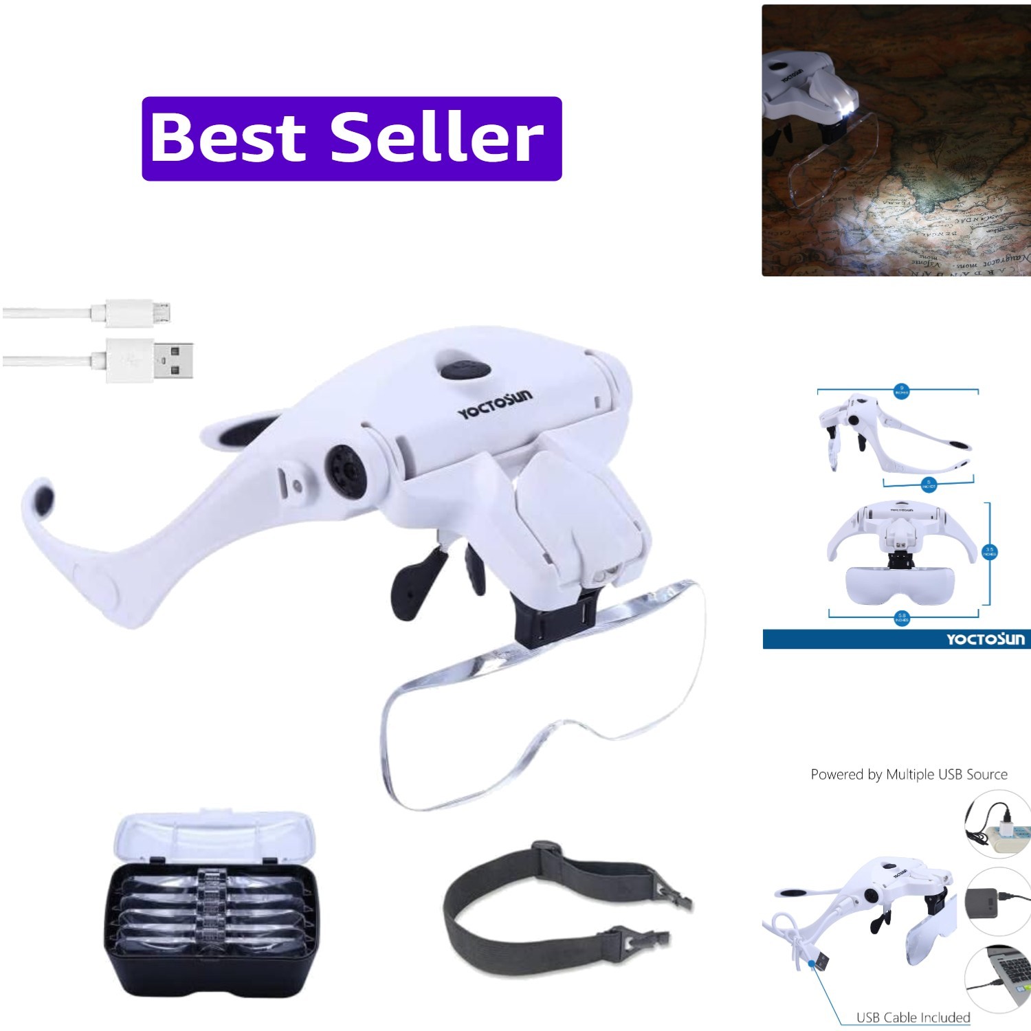 LED Head Magnifier, Rechargeable Hands Free Headband Magnifying Glasses with …