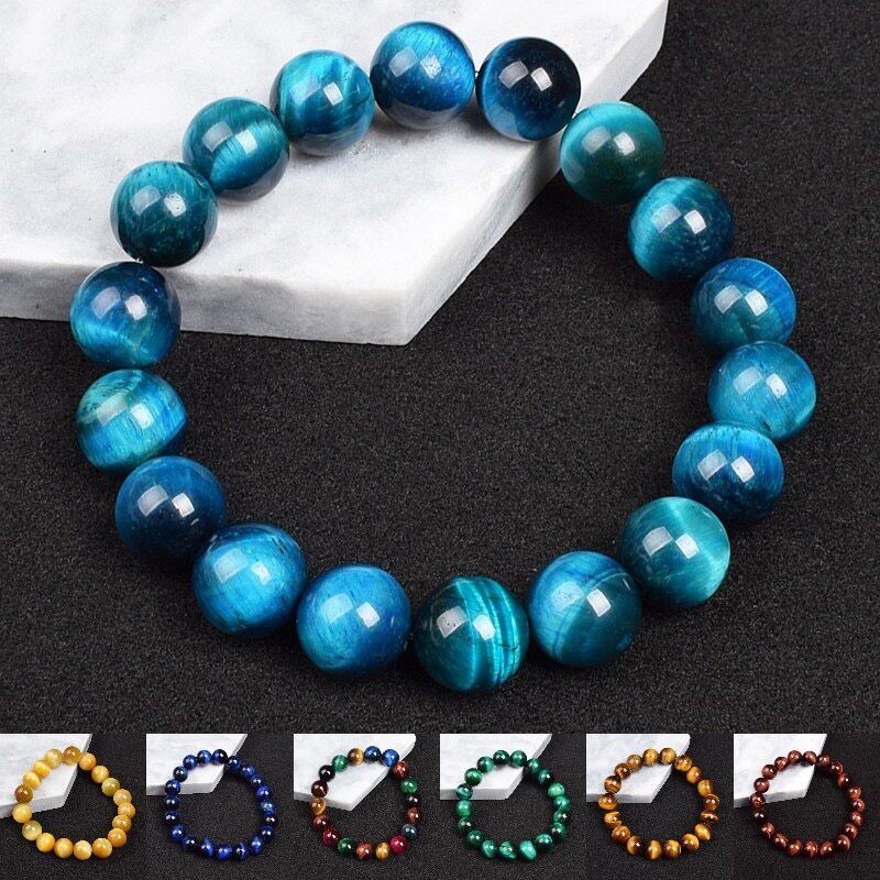 Natural Handmade Multicolor Tiger Eye Beads Stretch Bracelet Gemstone 7.5″