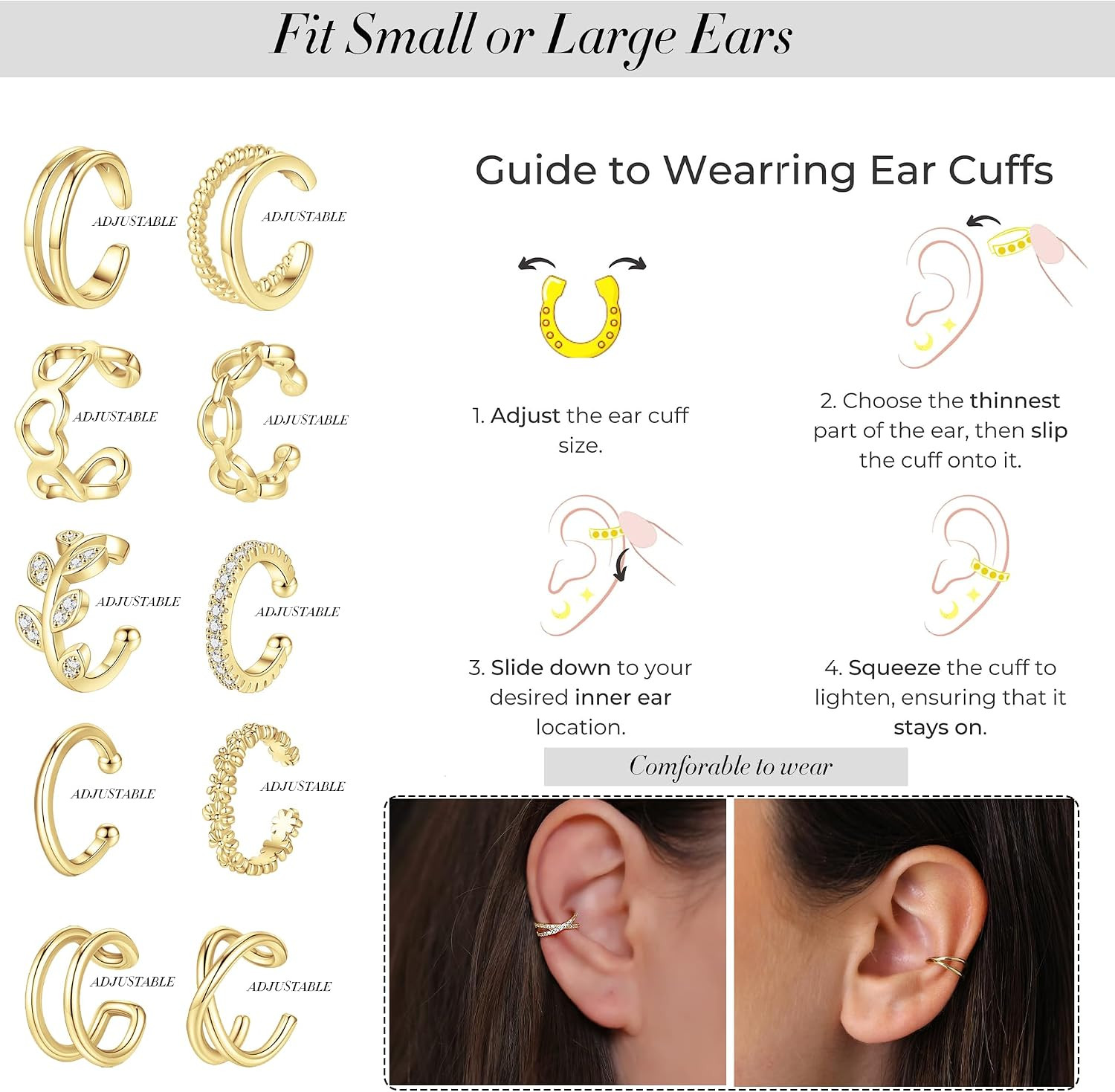16Pcs Ear Cuffs for Women Non Piercing 14K Golded Silver Ear Cuffs Earrings Non