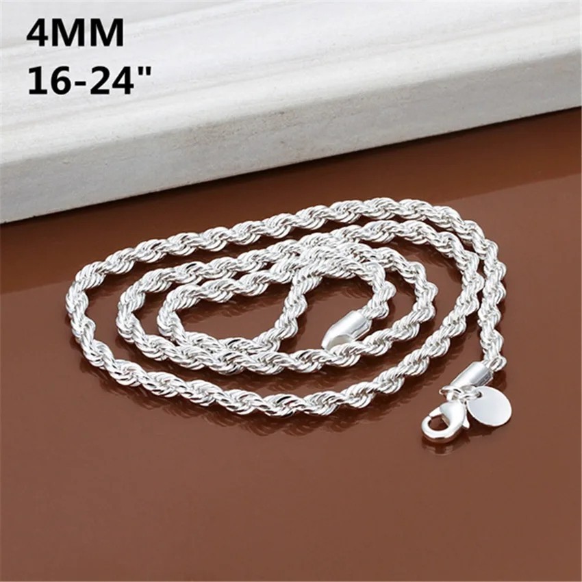 Silver palted Italian Rope Chain Men’s Necklace 4mm – NEW