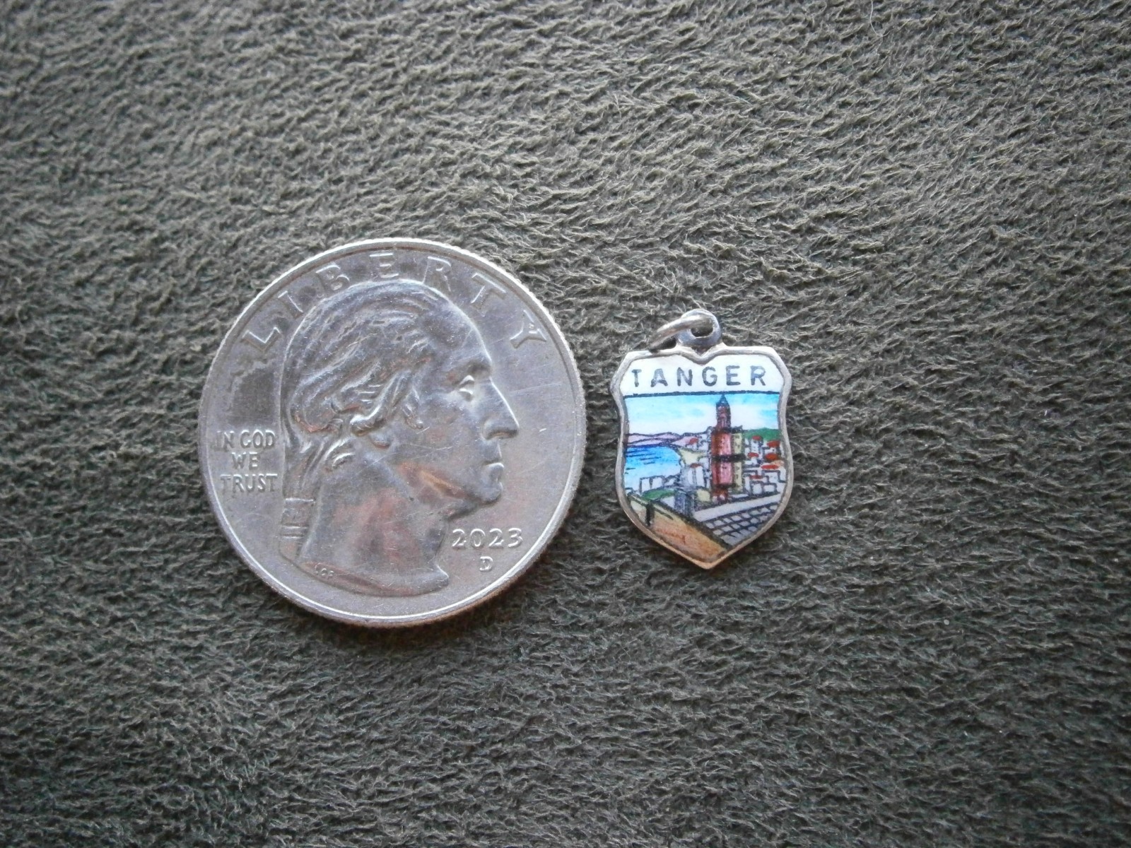 Tanger Tangier Morocco Vtg Silvertone Enamel Travel Shield Bracelet Charm 1.1g