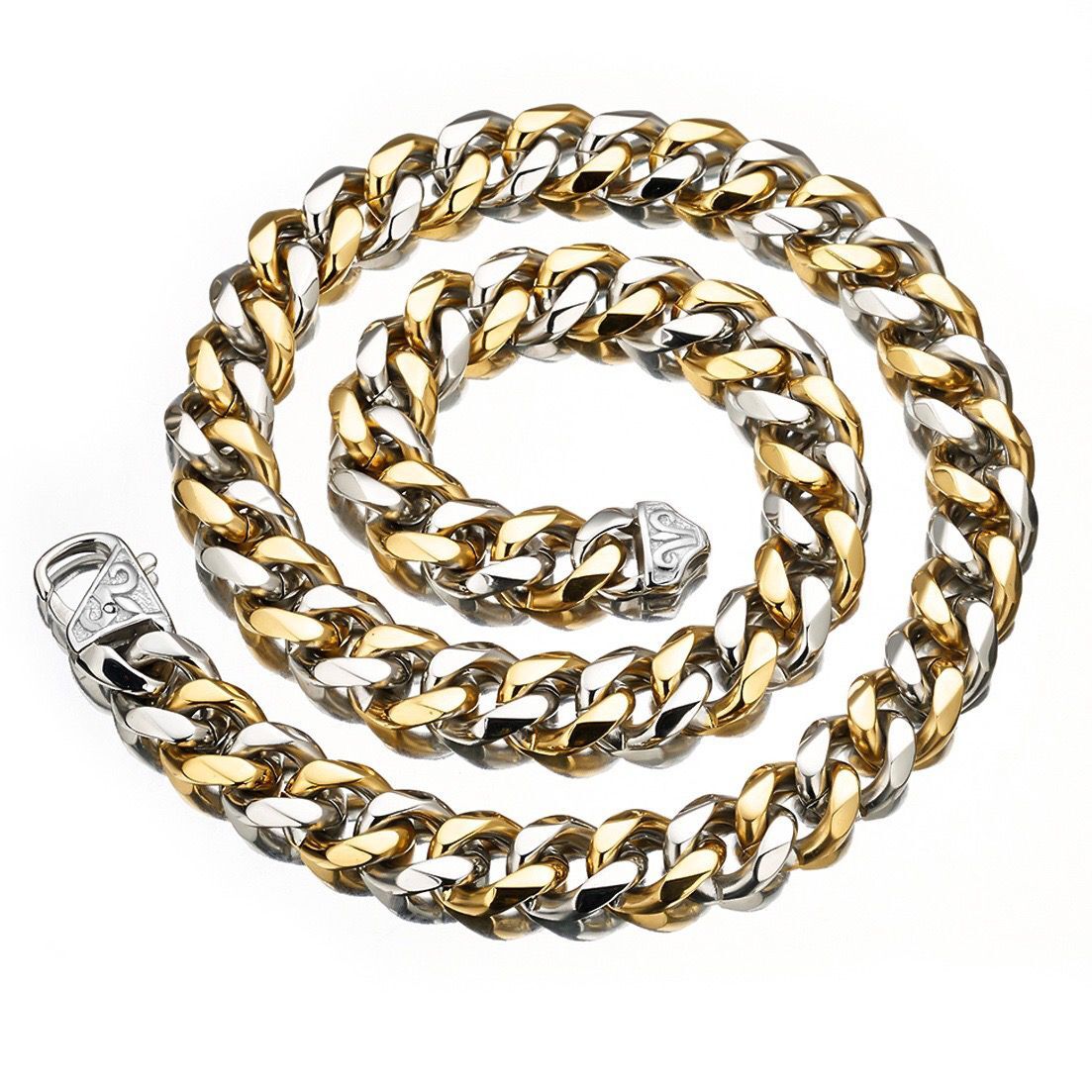 15mm Stainless Steel 18k Gold Plated Curb Cuban Chain Necklace Bracelet 8-40 in