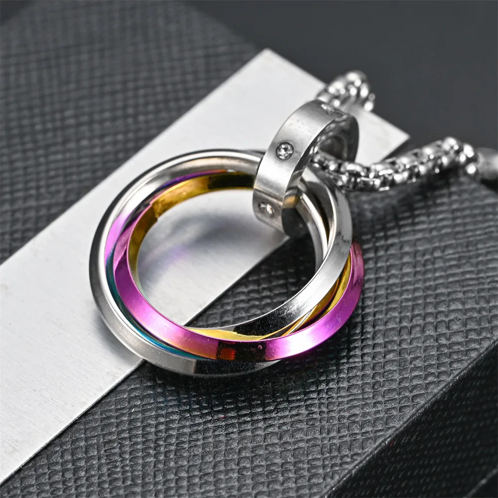 Necklace For Men Hip-hop Three-ring Titanium Steel Does Not Fade Simple Refined