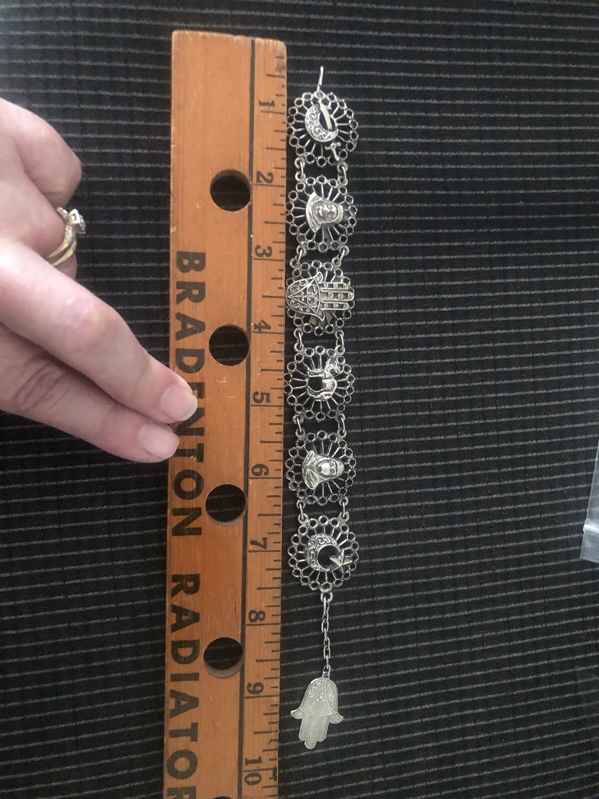 Vintage Moroccan Souvenir Du Maroc Panel Bracelet 70’s-80’s Silver Tone
