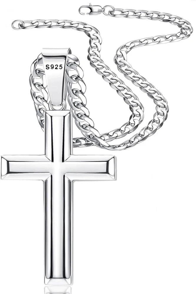 Besteel 925 Sterling Silver Cross Necklace for Men Women 5mm 316L Stainless Stee