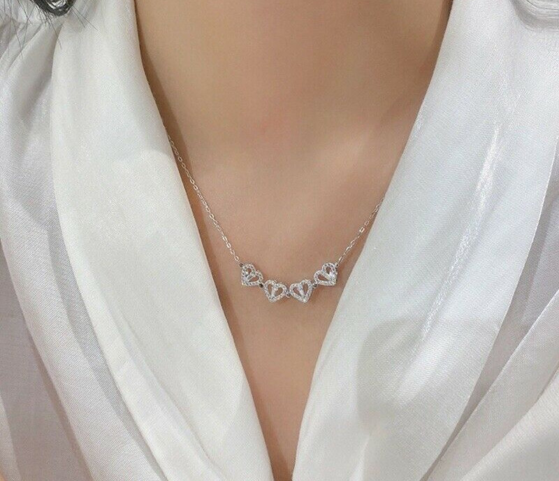 Fashion 925 Sterling Silver Love Heart Shaped Clover Magnetic Pendant Necklace
