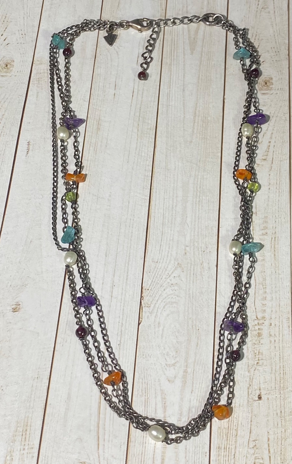 Retired Silpada Necklace Three Strand 925 Multi Gemstone Bead Station 17 inches