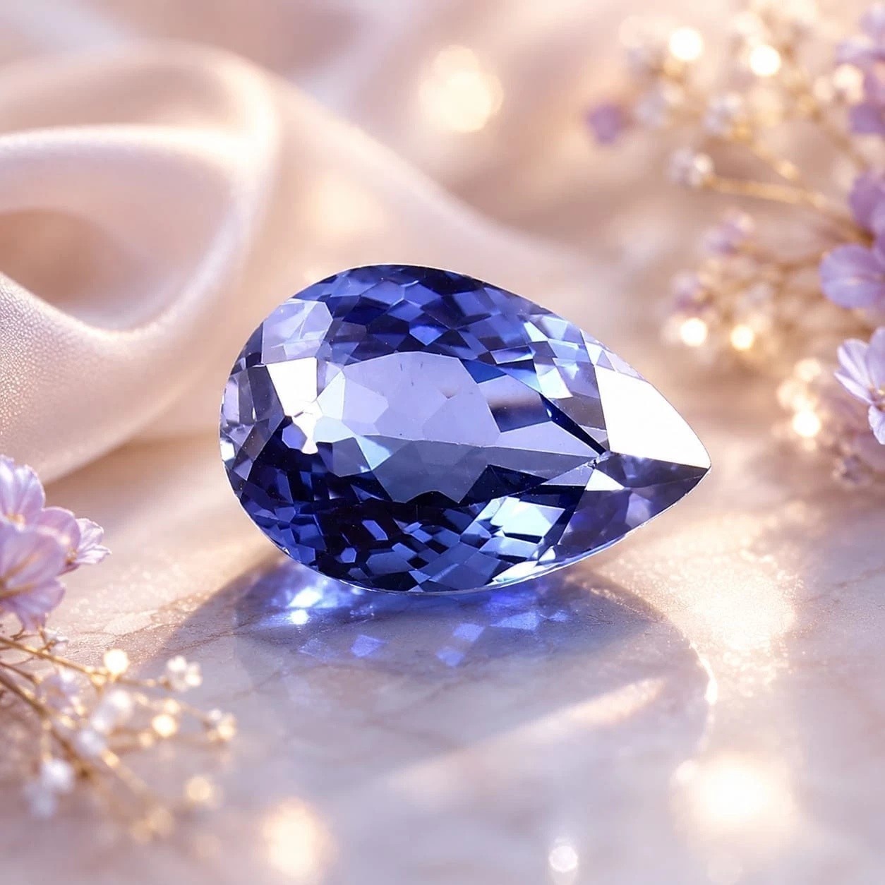 Blue Sapphire AAA 10.45 Ct Lab-Created Pear Cut Collector Loose Gemstone