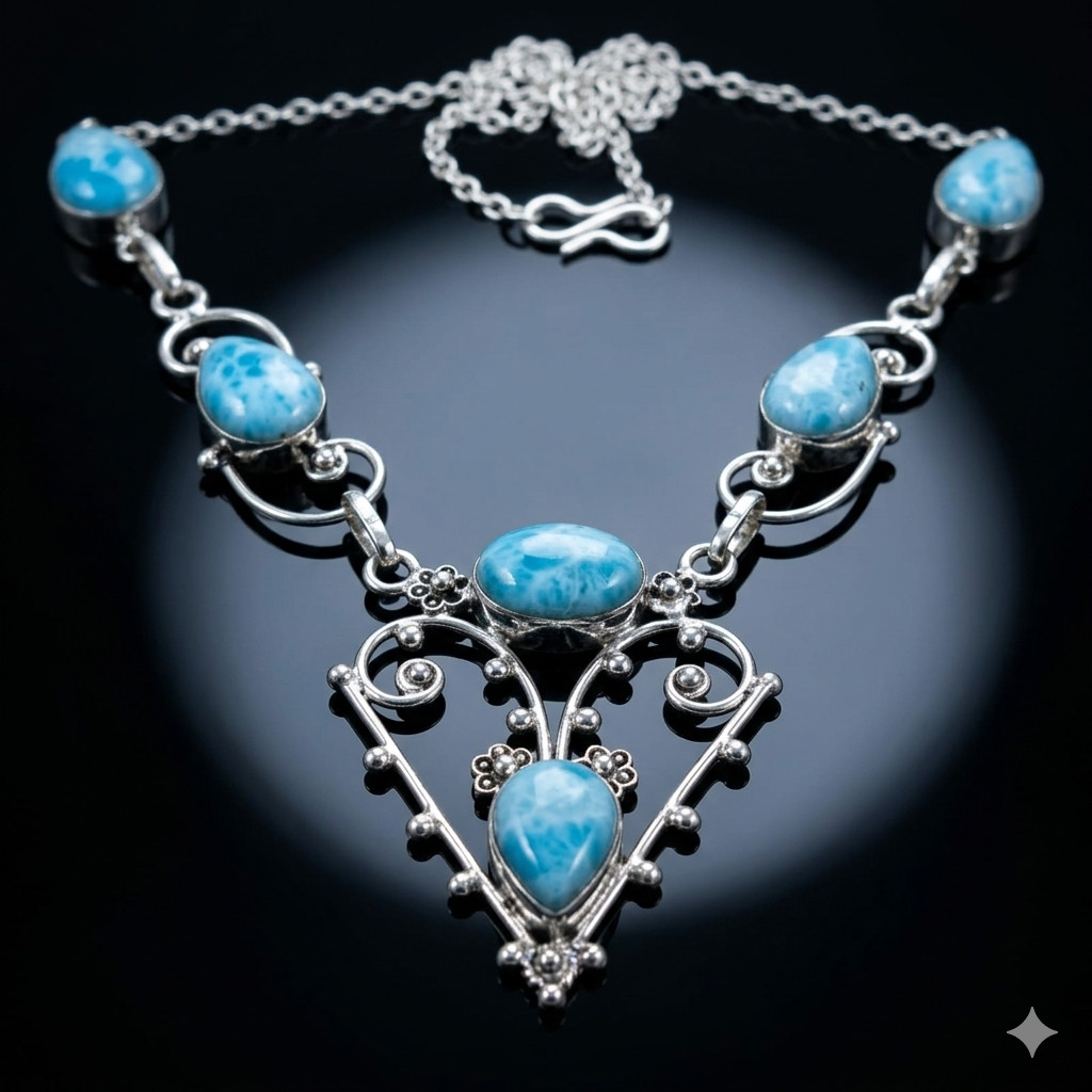 Beautiful Larimar Necklace 925 Sterling Silver Handmade Gemstone Jewelry S-18 in