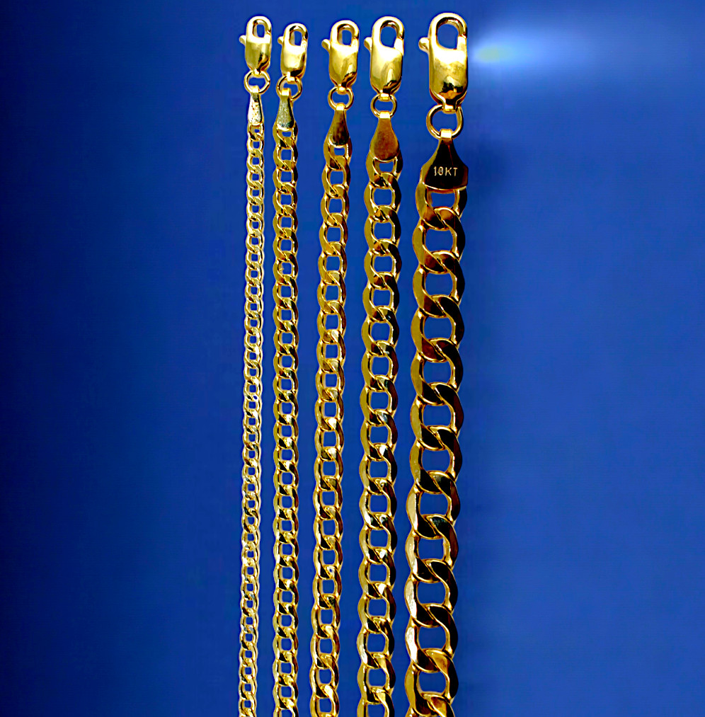 10K Yellow Gold 2mm-8mm Curb Cuban Necklace Bracelet Chain Real Gold 7″-30″