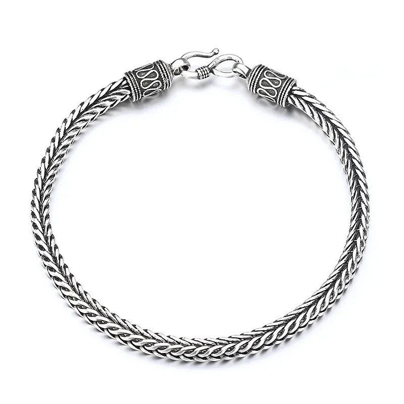 925 Sterling Silver Bracelet vintage Rope Side Chain High Quality For Women Men
