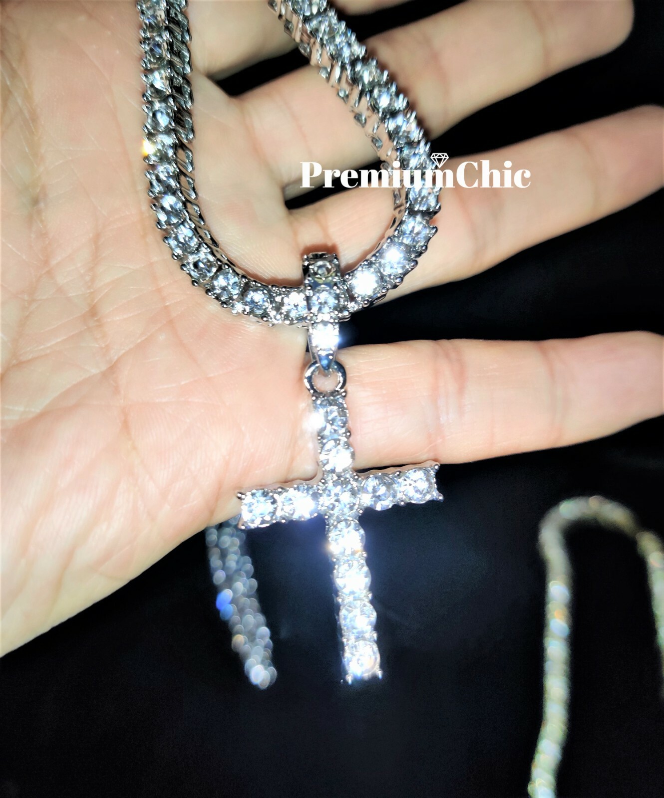 3pc Set, Tennis Choker, Rope Chain, Cross Pendant Mens Plated Hip Hop CZ Jewelry