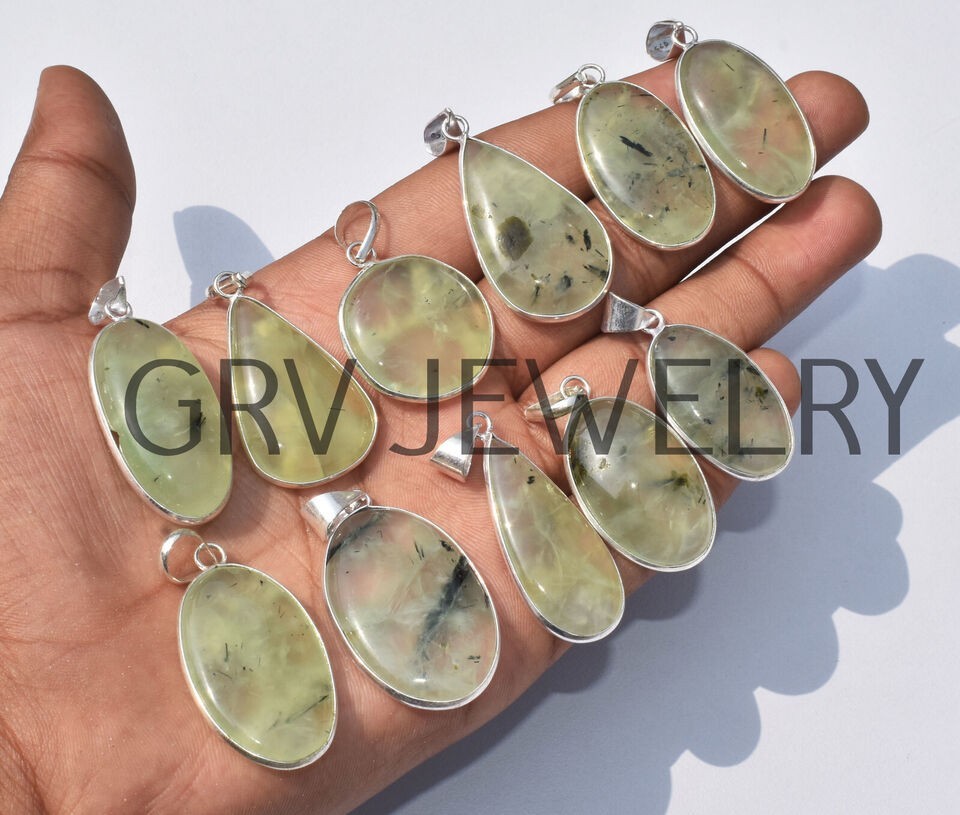 1-500 Pcs Prehnite Pendant Wholesale Lot Bulk: Silver Plated Necklace WH-19