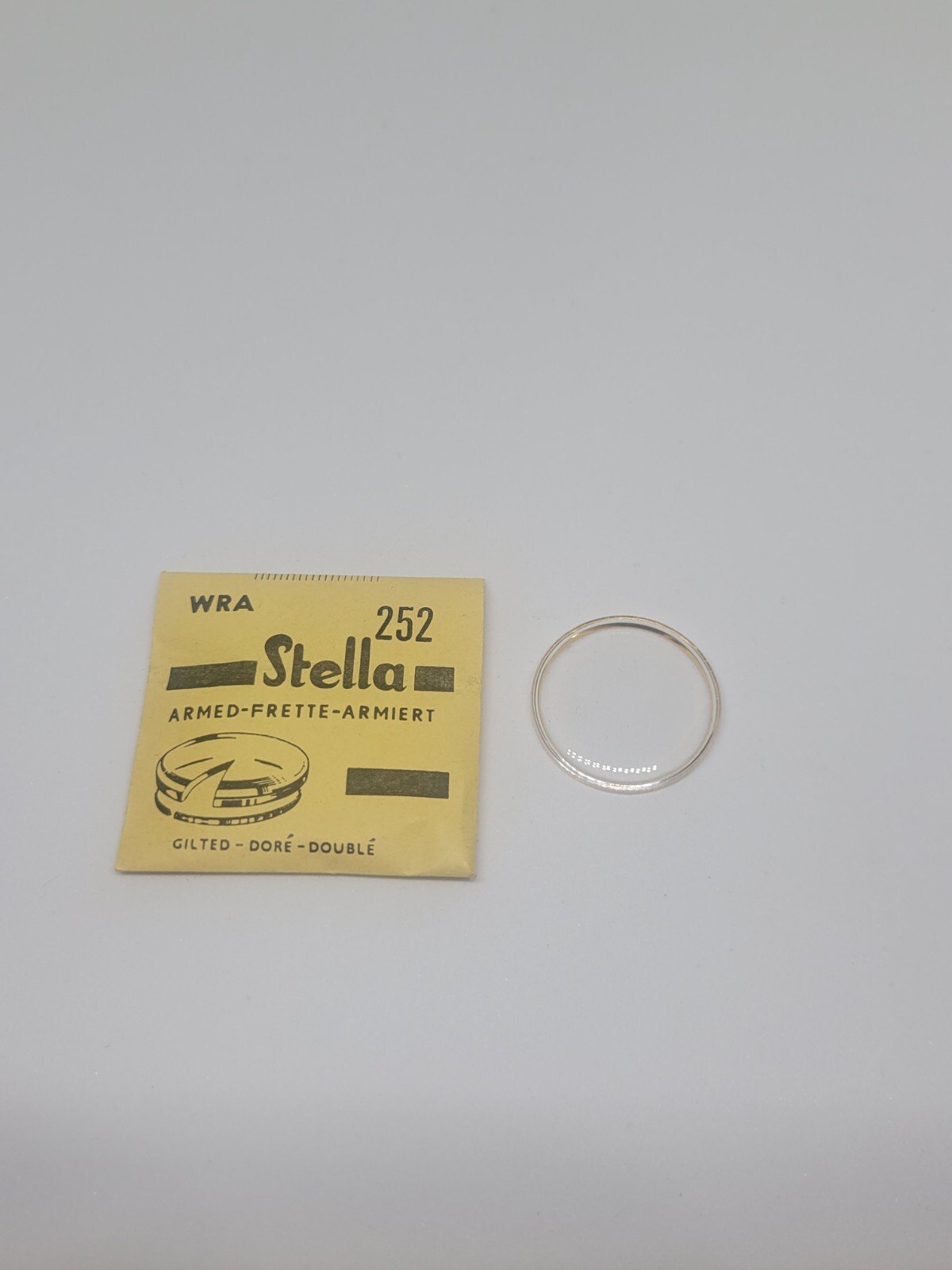 NOS Stella Round Armored Watch Crystal Gilded Gold Tone Tension Ring