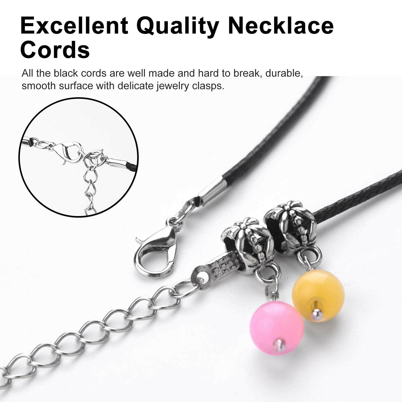 Black Wax Leather Cord Rope Necklace 60+5cm (24+2inch) Chain Lobster Clasp 2pcs
