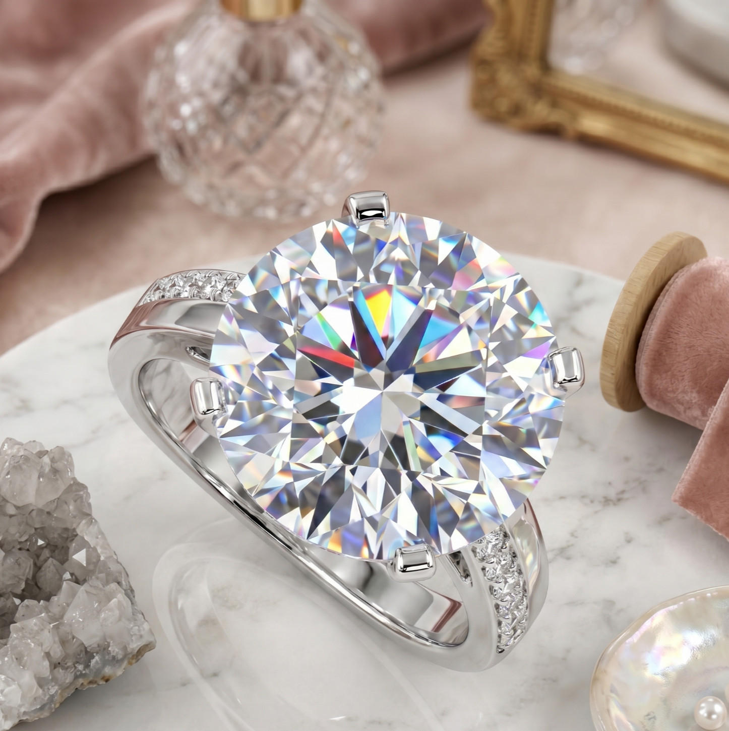 6.00 Ct Certified Round Cut White Natural Diamond Ring VVS1 White Gold Finish