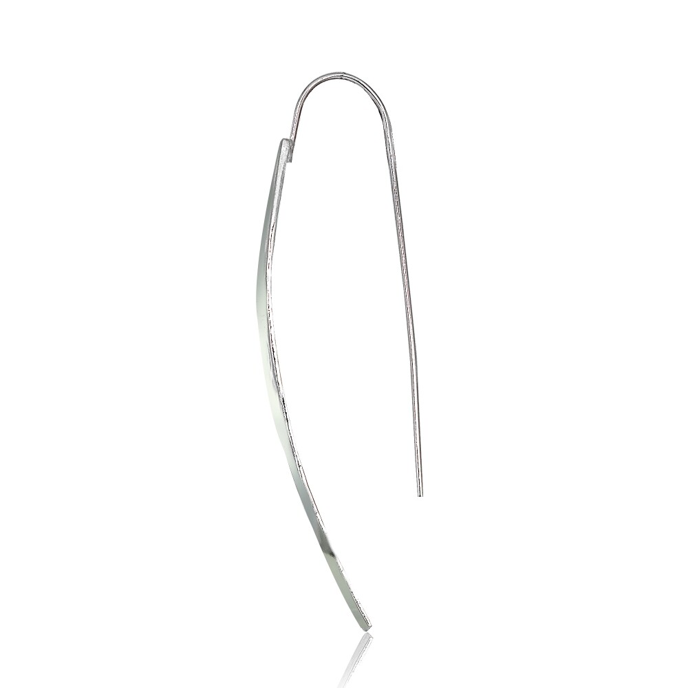 Sterling Silver Polished Curved Long Flat Bar Threader Drop Earrings