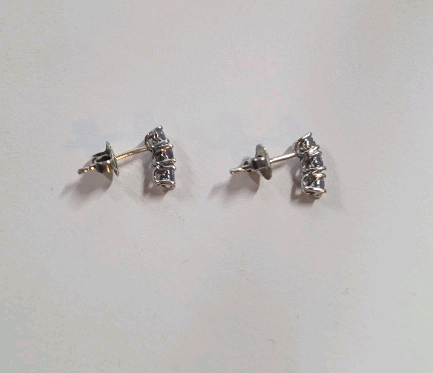 Sterling Silver Tanzanite 3 Stone Stud Earrings Light Purple