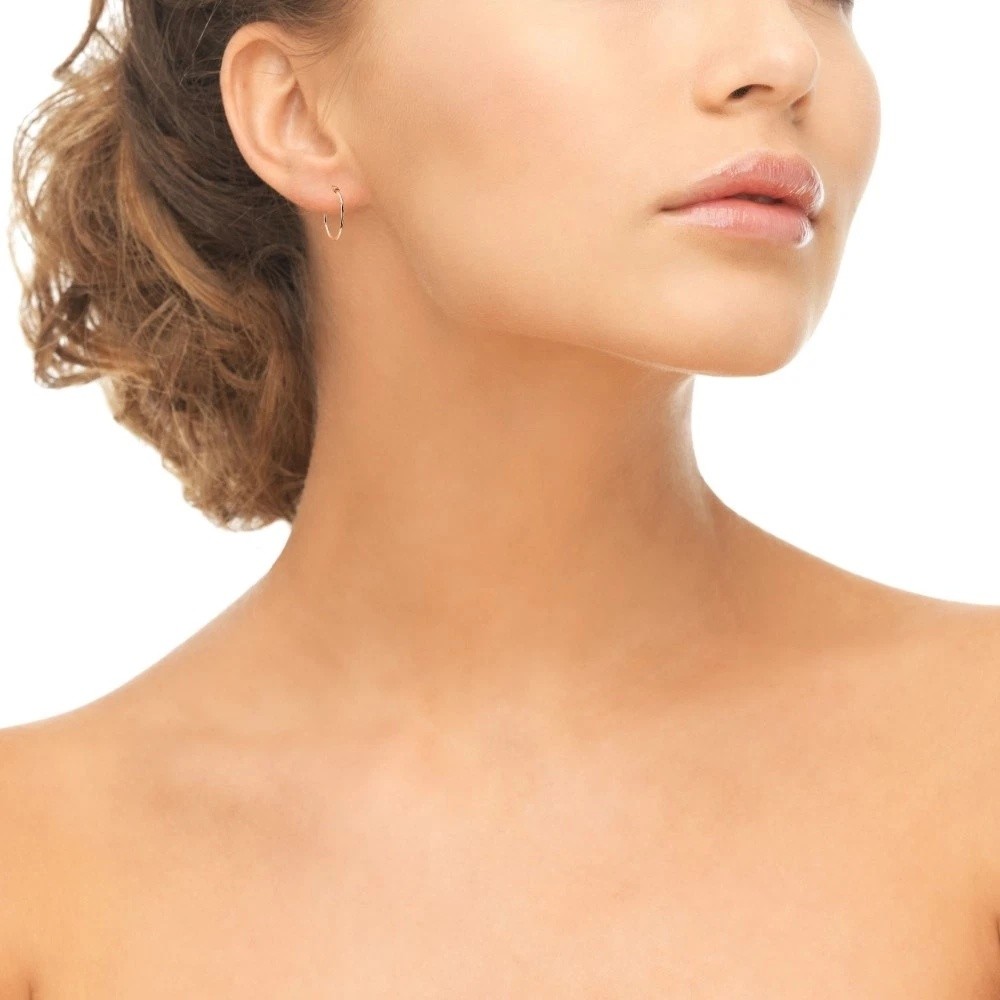 3 Pr Set Rose Flash Silver 1mm Round Thin Unisex Hoop Earrings, 12mm, 15mm, 20mm