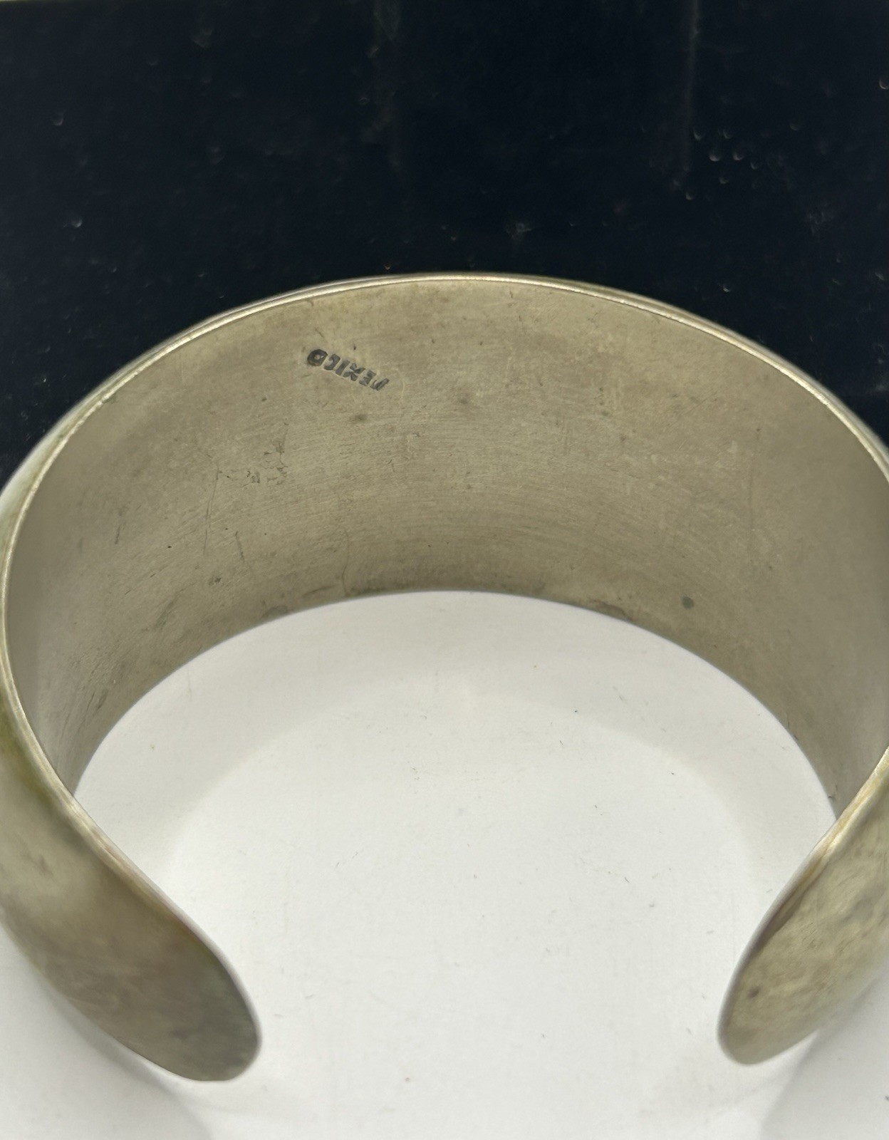 Vintage Mexico Modernist Wide Cuff Bracelet Silver Tone 33g