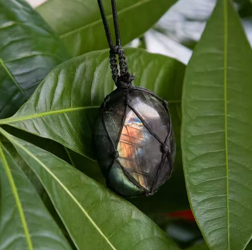 Natural Labradorite Dragon Heart Pendant Healing Amulet Protection Necklace