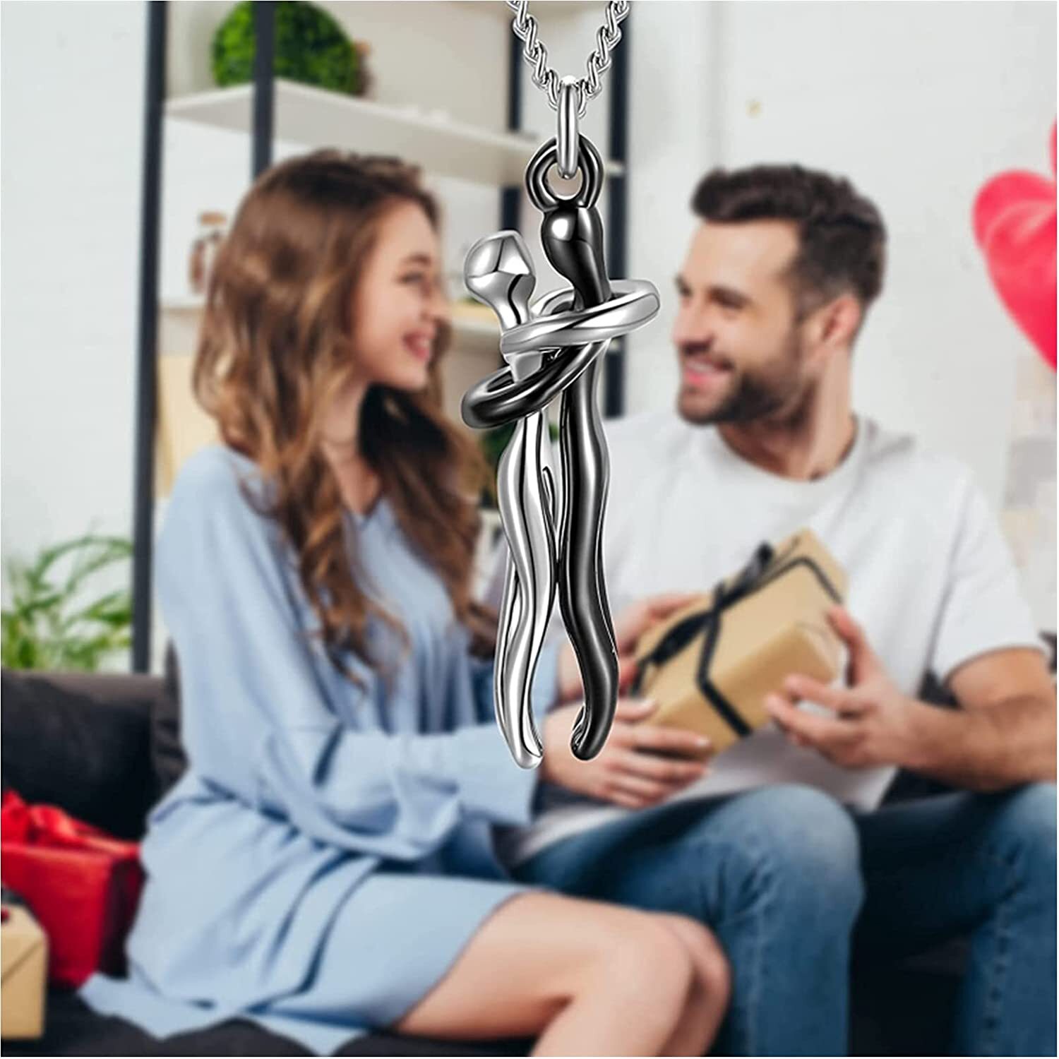 Couple Hugging Pendant Necklace Lovers Together Forever Metal Plating Love Style