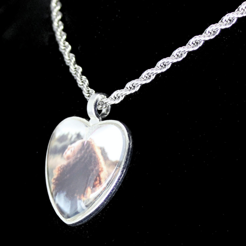 Heart Picture + Glass Photo Pendant Gold Plated Stainless Steel Necklace Jewelry