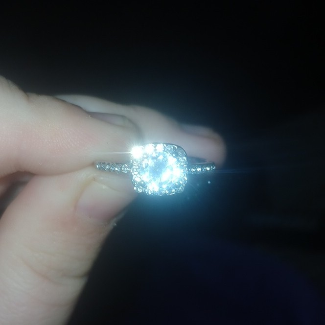 14k White Gold Cushion Halo Diamond Engagement Ring Size 7, 2mm Band