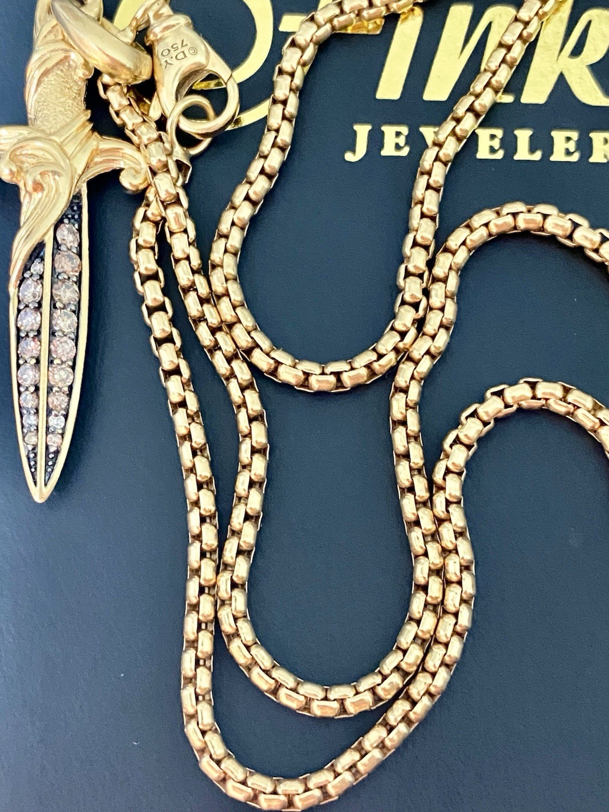 David Yurman 18k “ Gold Box Chain Necklace 2.7mm Diamond dagger 54mm $10,350
